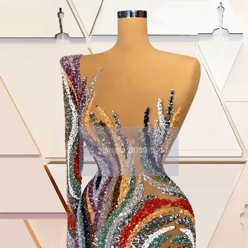 Ilúziu, Iskrivý Farebné Večerné Šaty Plášť Full-Dĺžka Flitrami Prom Šaty Štrbinou Šaty Šaty Formálne Party Šaty 2020 Dubaj