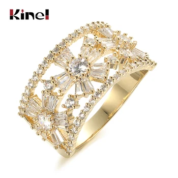 Kinel Luxusné Značky Crystal Kvet Prst Prstene pre Ženy Unikátne Večierok Svadobné Šperky, Módne Zlato Cubic Zirconia Koktail Krúžky