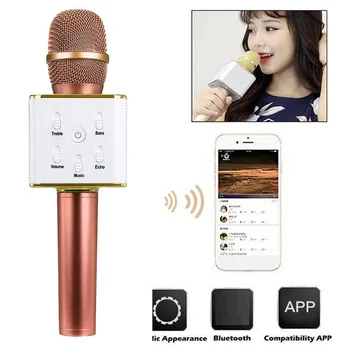 Karaoke Q7 Bezdrôtové Bluetooth Mikrofón Reproduktor Ručný MIKROFÓN USB Prehrávač KTV