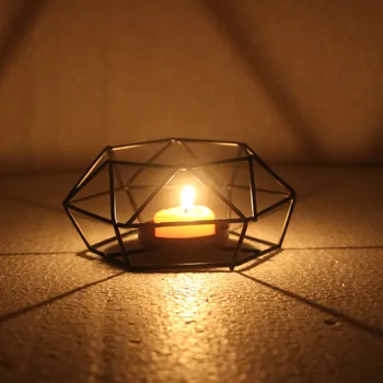 38# 1pc hexagon tvarované svietnik Nordic Retro Železa Čajové sviečky svietnik Svietnik Svietidlo Svietidlo Domova candelabros