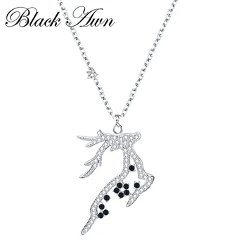 BLACK AWN Klasické 925 Sterling Silver Šperky Elk Náhrdelník pre Ženy Black Chrbtice, Ženské Darček K052