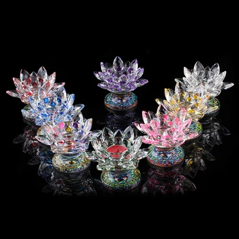 8colors Celkom Crystal Lotus svietniky Sklo Kvet Sviečky Čajové sviečky Držiteľ Sviečkový Ornament Feng Shui Dekor Zber