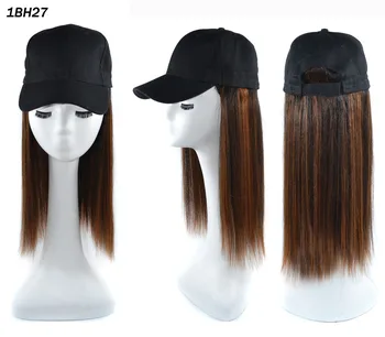 Jeedou Syntetické Rovné Vlasy Parochňa s šiltovku Black Hat pre Dievčatá, Čierna, Hnedá Colorl