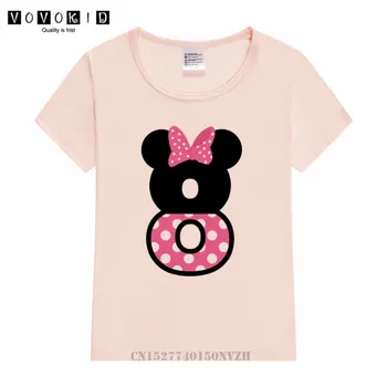 Dievčatko Happy Birthday MINNIED Myši Číslo Cartoon T-shirts Dieťa Dievčatá Roztomilý Vtipný Darček Tričko Baby Topy
