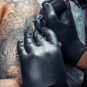 100 ks Čierna Jednorazové Tetovanie Latexové Rukavice sú k Dispozícii Zahusťovanie Veľkosť Olej-dôkaz Tetovanie Príslušenstvo, Viacúčelové Rukavice Body Art