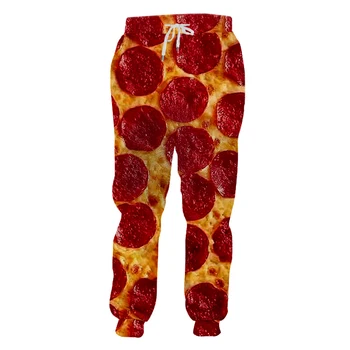 Bezec Nohavice Mužov Nové Dlhé Voľné 3D Bežné Nohavice Vytlačené Červenou Pizza Hip Hop Veľká Veľkosť Oblečenia Muž Jeseň Tepláky Homme