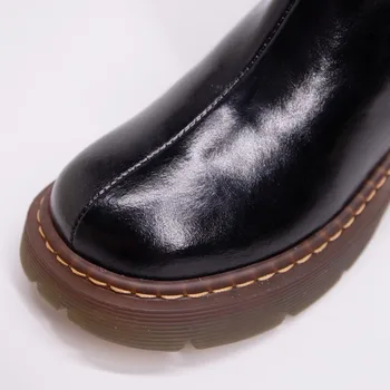 MLJUESE 2021 ženy členková obuv Krava kožené zimné vlna zmes zipsy čierna farba kolo prst vysoké podpätky žena členok jazdecké topánky
