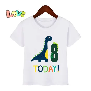 Baby Deti Cartoon Dinosaura Narodeniny Print T Shirt Deti Narodeniny Dino Číslo T-shirts Boy&Girl Vtipný Darček Tričko Prítomný