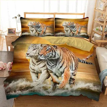 WOSTAR posteľná bielizeň nastaviť Perinu Nastaviť dospelých, deti textílií domáce zviera typu king size Postelí Nastaviť 3d digitálna tlač dva tigre