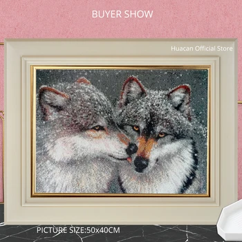 HUACAN 5D DIY Diamond Maľovanie Vlk Snehu Diamond Výšivky Zvierat Plné Kolo Mozaiky Domova Vyšívanie