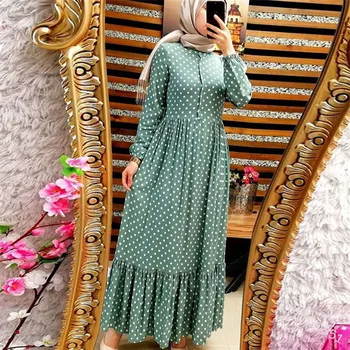 WEPBEL Šaty Abaya Ženy Dot Volánikmi Celý Rukáv Jeseň Moslimských Vintage Bežné Nové Dlho Maxi Šaty
