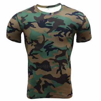 Vojenské T-Shirts Taktické Krátke Rukávy Vonkajšie Športové Mužov Kamufláž Košele Vojenské Turistika Tee Pružnosť Špeciálne Armádne Oblečenie