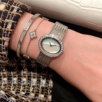 Značky S quartz hodinky oválne hodinky s logom sledoval white pearl black pearl zelená perla, hodinky vysokej kvality zápästie pre ženy