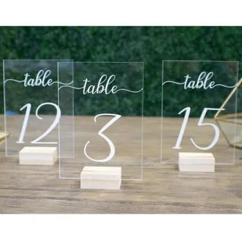 Svadobný Stôl Čísla s Držiteľov Akryl Kaligrafie Svadobné SignageWood Tabuľka Číslo dreva Stojan