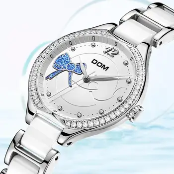 DOM Módy Ženy Diamanty Náramkové Hodinky Keramiky Watchband Top Luxusné Značky Šaty Dámske Ženeve Quartz Hodiny G-1271D-7MH