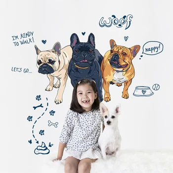 Kawayi Buldog Psa Stenu, Nálepky Cute Pet Shop Dekor Detská Izba Domáce Dekorácie, Spálne, Skrine Odtlačkový Cartoon Šteňa Pug Nálepky