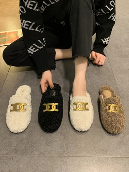 Na jar a na Jeseň kórejská verzia nové kovové pracky Muller topánky univerzálne čerpadlo ploché topánky dámske módne papuče