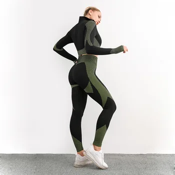 Ženy sportwear sady tričko s dlhým rukávom športová podprsenka vysoký pás bezšvíkové jóga nohavice cvičenie beží oblečenie oblečenie telocvičňa jogy oblečenie