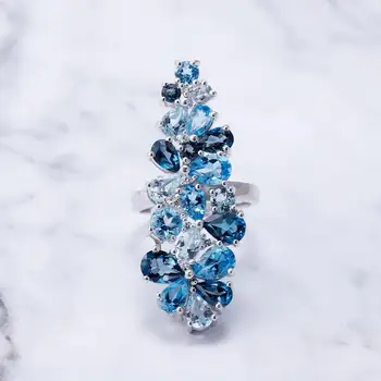 Gem Balet Značky Módnych Prírodné London Blue Topaz Drahokam Krúžky Skutočné 925 Sterling Silver Ring Pre Ženy, Jemné Šperky