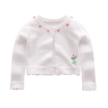Apring dievčatká cardigan ružová, biela smocked dieťa pletenie svetrov pre deti deti oblečenie bavlna