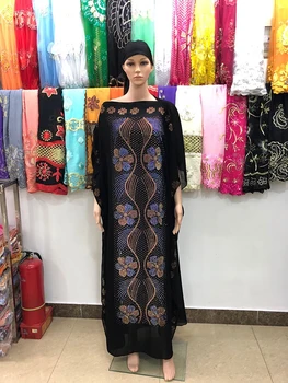Nové Africkej Ženy Šaty Farebné Rhinestons dlho Dashiki Čierne Šaty s Šatka Pre Lady Afriky oblečenie 123#