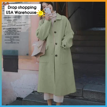 Vrecko vlnené kabát ženy strednej dĺžky kórejský jeseň a v zime roku 2020 nové temperament vlnené kabát ženy Čalúnená bavlna hrubé