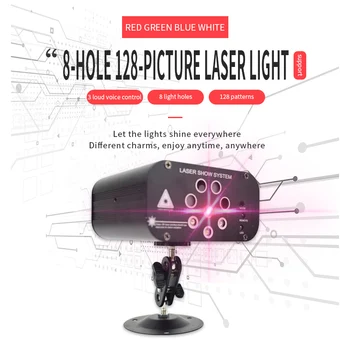 Nový 8 jamiek 128 vzory laser na čítanie disco stage svetlá DJ bar flash fáze lampa KTV mini Vianočný projektor