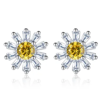 925 sterling silver módne yellow crystal ice kvet dámy'stud náušnice šperky ženy Anti alergie drop shipping darček