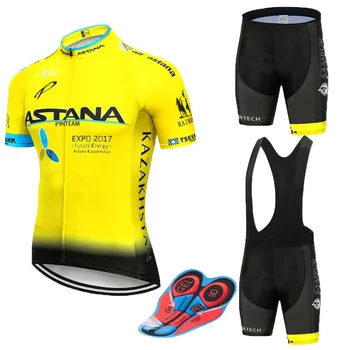 Nové 2021 Žltá Astana cyklistického tímu jersey 9D cyklistické šortky nastaviť Rýchle Suché Mens Cyklistické oblečenie tím pro BIKE Maillot Culotte