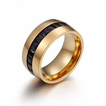 Dicotico Peru Gold/farba 316l Nerezovej Ocele Ženy, Prstene, Šperky Čierne Sklo 10 mm Šírka Kola Prstene Pre Ženy 2020