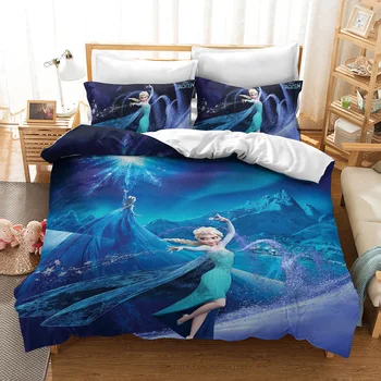 Disney karikatúry 3D Vytlačené posteľná bielizeň Nastaviť Mrazené Elsa Anna Princezná Rapunzel Jeden Bedlinen Perinu Vankúše pre dievča, darček