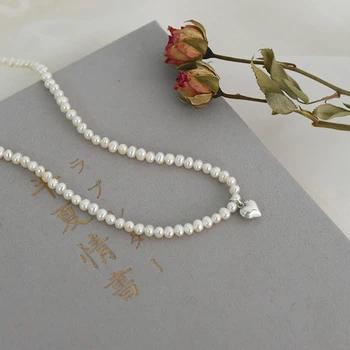 ASHIQI skutočné Prírodné Sladkovodné Perly 925 Sterling Silver Srdce Náhrdelník pre ženy Darček Klasické šperky
