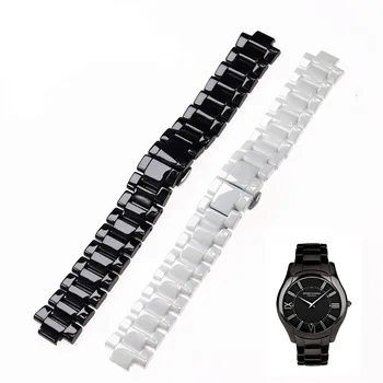 Platné pre Armani keramické hodinky 20mm23mm black white bright ceramic popruh hodinky model AR1424 AR1426 AR1421 AR1425 watchbands