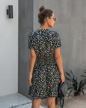 2020 Letné Šaty Žien Leopard Bežné Black Volánikmi Mini Šaty Dámske Strede Zúžený Vybavené Oblečenie Žien Každodenné Slim Zelené Šaty