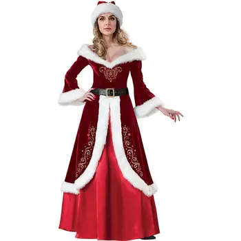 Pani Santa Claus Cosplay Kostým Mužov Luxusné Dospelých Sexy Ženy, Cosplay Kostým Červená Vianočné Šaty A Klobúk Drahý Šaty