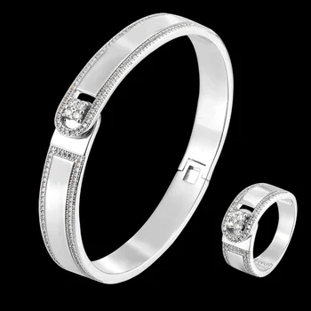 Zlxgirl šperky AAA kubický zirkón medený náramok s krúžkom svadobné šperky súprav vysokej kvality ženy, svadobné náramok witn krúžok bijou