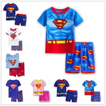 Super Muž Deti Pyžamo Nastaviť Bavlna Priedušná Batoľa Chlapci Dievčatá Sleepwear Pyžamá Deti T-Shirt+Šortky Pyžamo Nastaviť