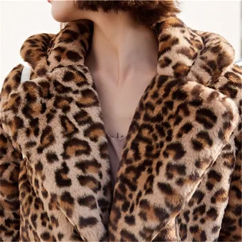 Zimné Ženy Faux Králik Kožušinový Kabát kvalitné Luxusné Dlhé Kožušiny Bunda Teplý Kabát Voľné Leopard Kožušinový Kabát Žena Plyšové Coats