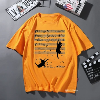 Rez black cat zviera tlače t-shirt ženy oblečenie 2020 zábavné notového Mačka Hudby Poznámka Mačiatko t shirt femme pevné tričko žena