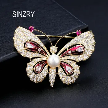 SINZRY módne jedinečný dizajn cubic zirconia prírodné perly farba dekorácie bubutterfly brošne pin lady príslušenstvo šperky