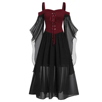 Elegantné Gotické Šaty Žien Mimo Ramenný Punk Dress Žena Halloween 2020 Motýľ Rukáv Estetické Plus Veľkosť Oblečenie Pre Dámy