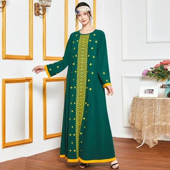 Siskakia Ženy Šaty Dlhé Etnických Vyšívané O Voľné Krku Celý Rukáv Maxi Šaty Elegantné Skromné Moslimských Arabčina Islamské Oblečenie