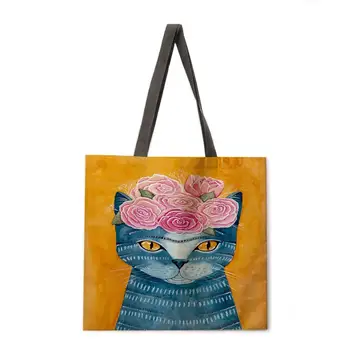 B054 Kreslených mačka lady vytlačené tote bag bielizeň taška cez rameno tote bag vonkajšie plážová taška opakovane nákupní taška