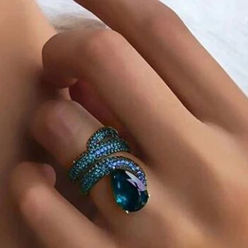UILZ Kreatívny Dizajn Luxusné Samica Hada Krúžok Modrá Zelená Crystal Krúžok Vintage Cubic Zirconia Strany Šperky pre Ženy CRL1238
