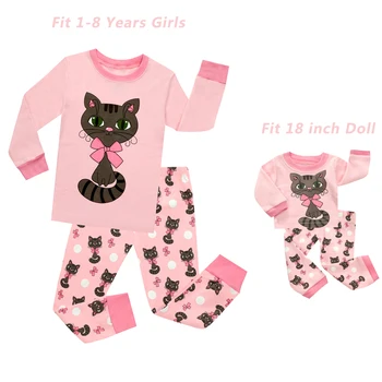 Dievčatá Mačka Bábika Pyžamo Sady Deti, Oblečenie pre Deti Sleepwear Princezná Odev Pre 18-palcové Bábiku Baby Pyžamá Pre 2-8Years