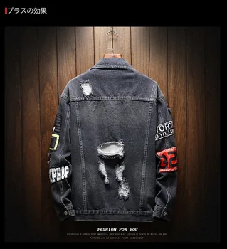 2 Farby Harajuku Patchwork Rozštiepené Rock Vintage čierna modrá denim jacket mužov punk sudadera otvor streetwear hip hop ruched Prať