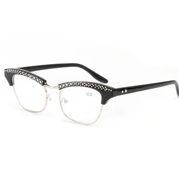 Semi-bez obrúčok Cat Eye Okuliare na Čítanie Ženy Muži Zväčšovacie Okuliare Presbyopia okuliare na Čítanie +0.5 Diamond Crystal Drahokamu