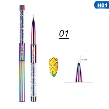Nail Art Kefa Rainbow Farba Crystal Líniové Bodkovanie Akryl Builder Maľovanie Dizajn Nechtov Kefkou pre Manikúru Nástroj