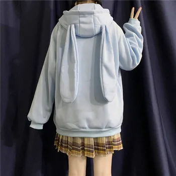Zips Kawaii Oblečenie Estetické Voľné Kapucňou Sweetshirt Hoodies Bunda pre Dievča Bunny Ucho Harajuku Kawaii Viac Veľkosť Mikiny