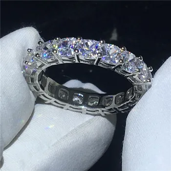 Večnosť Promise ring, Strieborná farba Čalúnenia rez AAAAA Cz Kameň Zapojenie svadobné kapela krúžok pre ženy, Mužov Strany šperky
